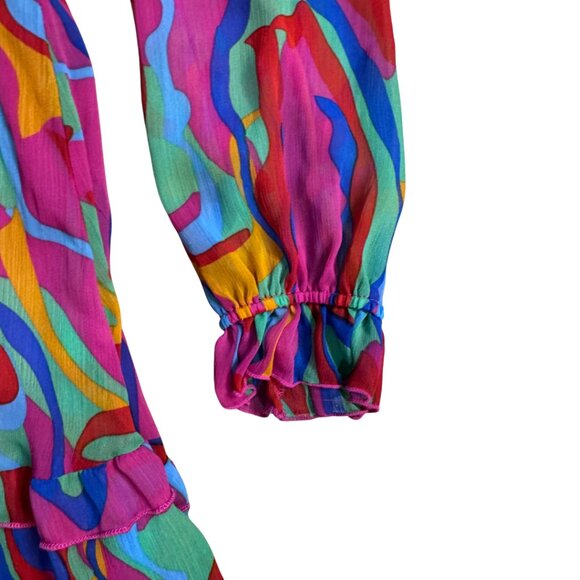 Vibrant Casual Swing Skater Mini Tiered Dress Disco/Retro Tie Dye Pattern - Picture 2 of 4